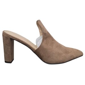 Adrienne Vittadini Nella Faux Sueded Leather Tan Block Heeled  Mule Size 7.5
